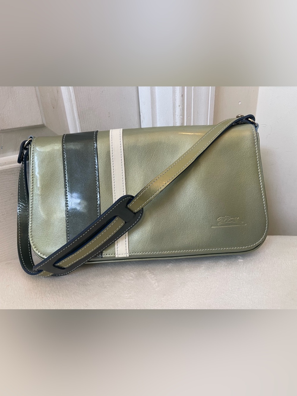 Longchamp Rare Vintage Olive Green Patent Leather Bag